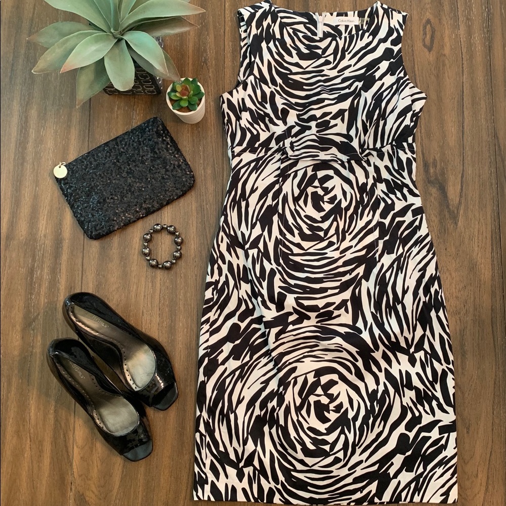 Calvin Klein Black and White Patterned Dress